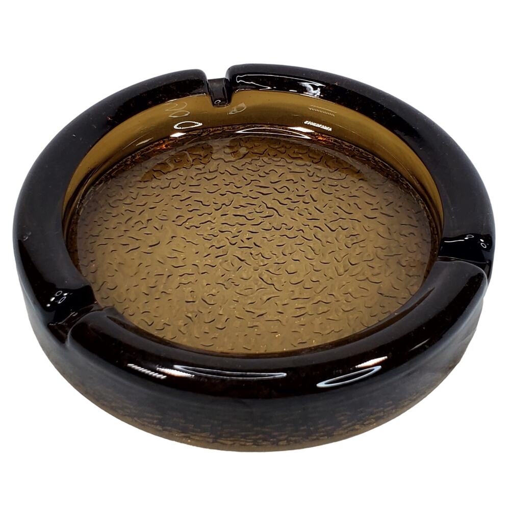 MCM Art Deco Boho Smoked Glass Smoke Grey Pebble Textured Bottom 3 Slot Vtg